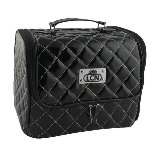Patent-teather bag, black, quilted